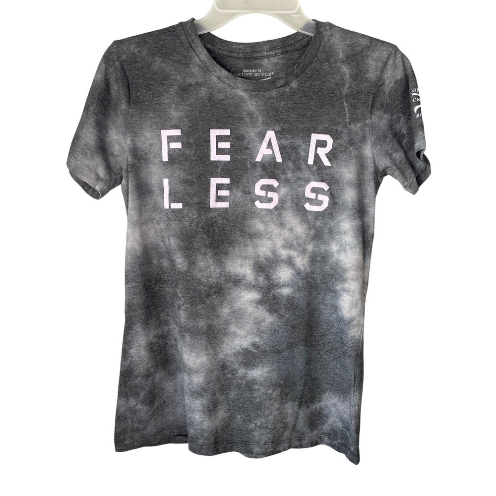 Grunt Style Fear Less Tie Dye Graphic T-Shirt Mens Medium Gray FDR Quote